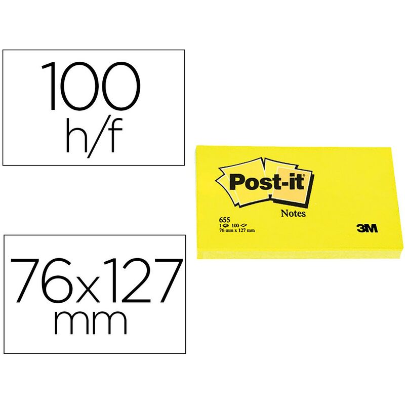 

Bloc de notas adhesivas quita y pon post-it 76x127 mm con 100 hojas 655