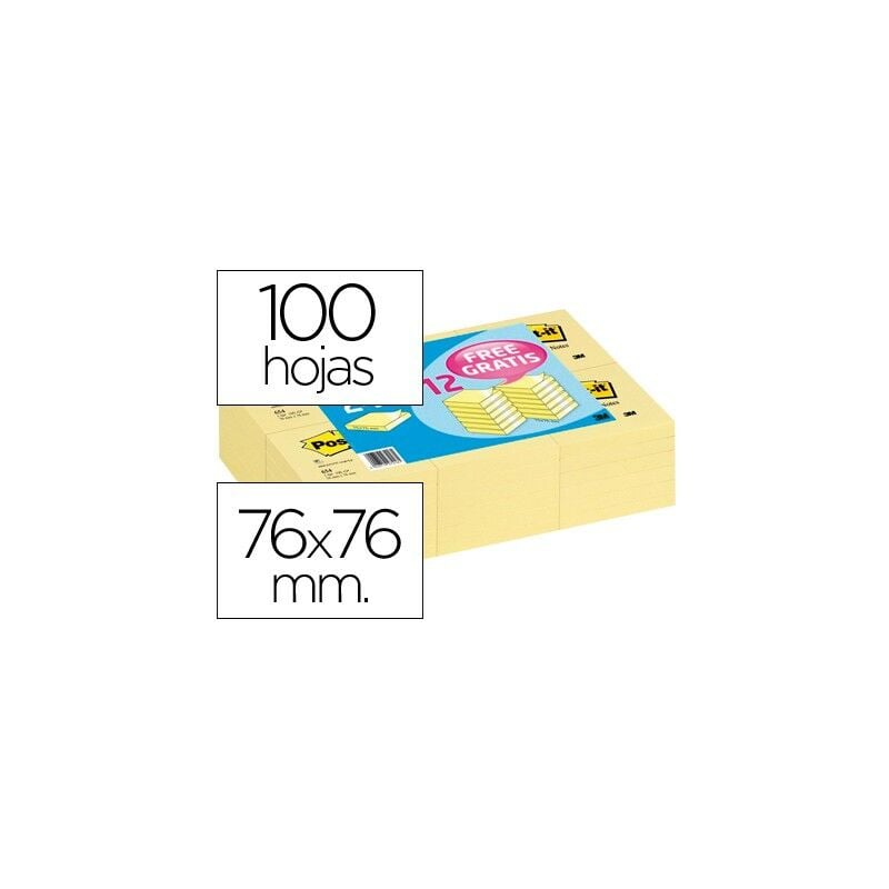 

Post-it - blocs notas 654 canary yellow 76x76 pack 24 mas 12 -36u-