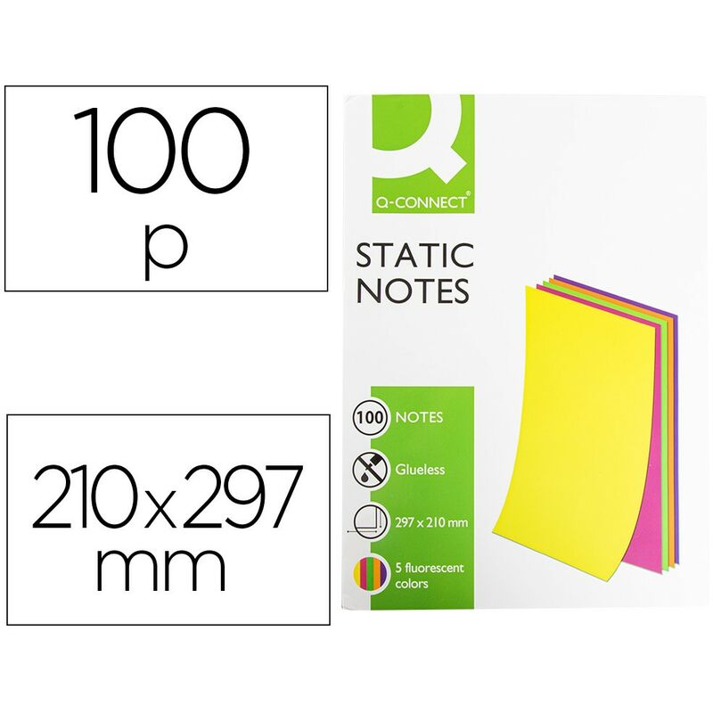 

Bloc de notas electrostaticas quita y pon q-connect 210x297 mm 100 hojas 5 colores fluorescentes