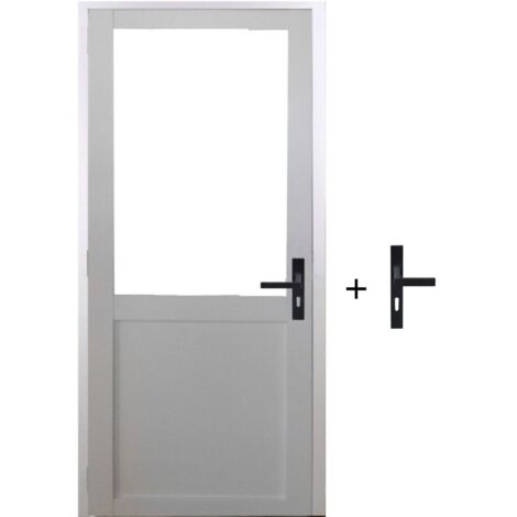 Bloc de puerta de taller blanco sin pasador H204 x L83 cm, cara de tablero a la izquierda, manilla de GD MENUISERIES
