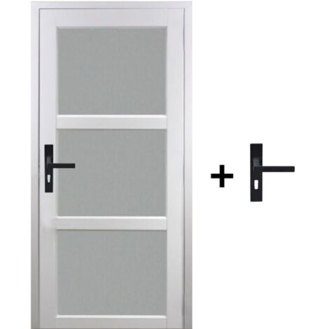 Bloc de puerta Kenya Blanco Vidrio H204 x L73 cm Marco de cuadro P. derecha, manilla GD MENUISERIES