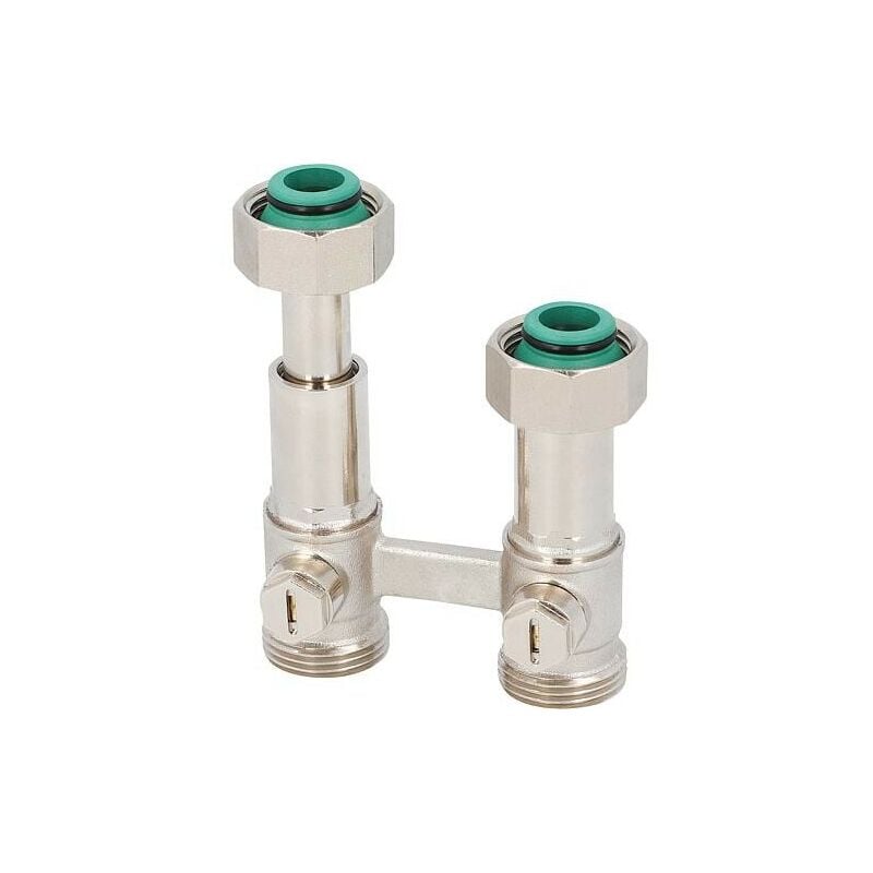 Bloc de robinet bitube avec télescope d´équilibrage, modèle droit pour raccord de radiateur DN20 (3/4') Eurocône