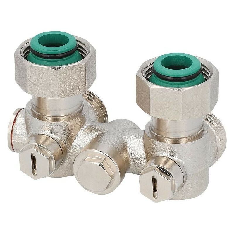 Bloc de robinet monotube pour raccord de radiateur DN20 (3/4') Eurocône, modèle équerre