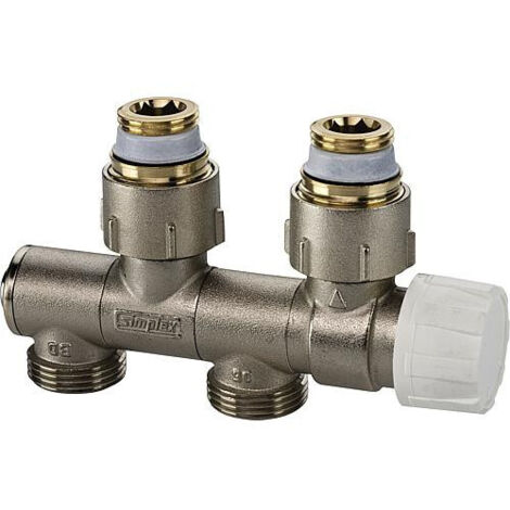 Bloc de robinetterie pivotant VARIOCON G3/4i x G3/4a – Raccords à visser auto-étanches – Température max 110°C – Pression max 10 bar – Simplex