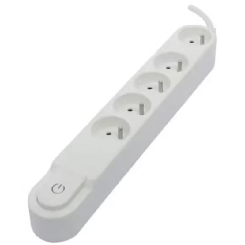 Bloc multiprise 5 prises 16 a avec interrupteur, fiche plate, cable 1,5 m HO5VV-F 3x1,5 mm2 blanc - Chacon