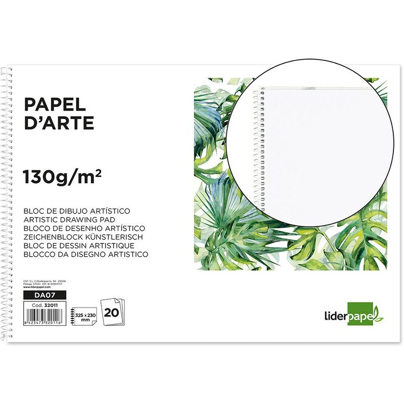 

Liderpapel - Bloc dibujo artistico espiral 230x325mm 20 hojas 130g/m2 sin recuadro perforado