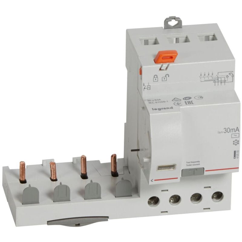 Bloc différentiel adaptable à vis DX³ pour disjoncteur 4 Pôles 400V 63A type ac 30mA Legrand 410500