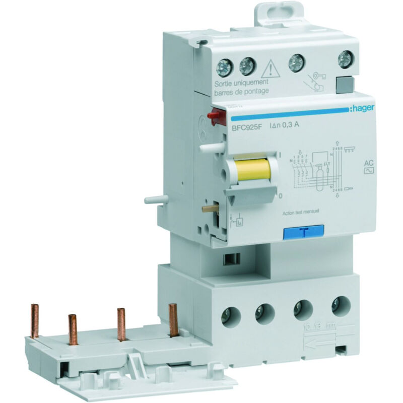 Hager - Bloc différentiel double sortie 3P+N 25A 300mA type ac BFC925F