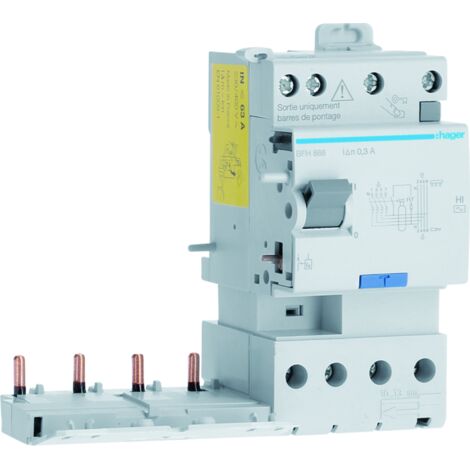 Bloc différentiel double sortie 4P 63A 300mA type haute immunité 50/60Hz - HAGER BFH866