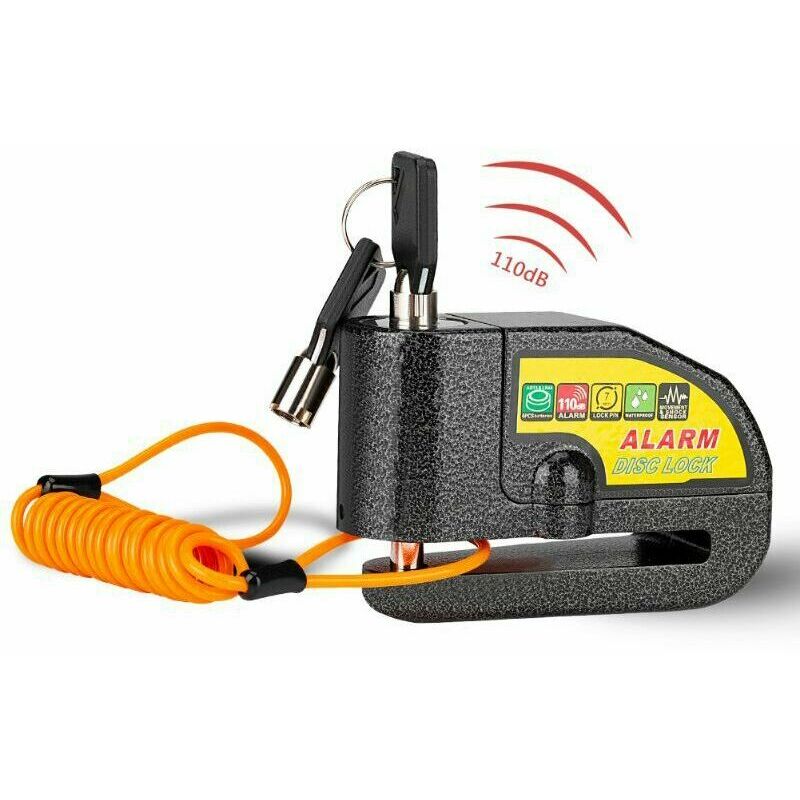 Bloc Disque Alarme Antivol Moto Bloque Disque Scooter Disc Lock avec Alarme de 110db,2Clés,1.5m Cable Antivol,1 sac de Bloc Disque Alarme pour