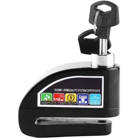 Bloc Disque Alarme Antivol Moto Bloque Disque Scooter Lock Alarme Antivol Vélo Noir