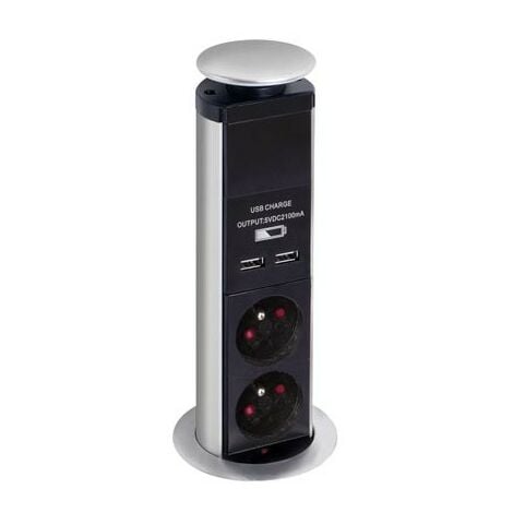 Bloc Escamotable À 3 Prises - 2 X Usb