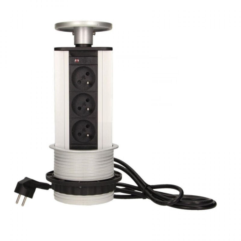 Bloc 3 prises escamotable diamètre 100mm câble 1.8M 16A.230V 2P+T aluminium - synercia
