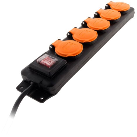 Bloc étanche IP44 5 prises 16A 2P+T avec clapets et interrupteur - Câble HO5RRF 3G1mm² de 1,5m Noir - Zenitech