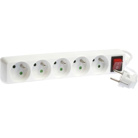 Bloc multiprese 5 prese 2P+T 16A - H05VV-F 3G1mm² - 1 metro - Bianco con interruttore