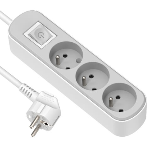 Bloc Multipreses 3P avec interrupteur, Cable 1,5, 3G1,5, Blanc