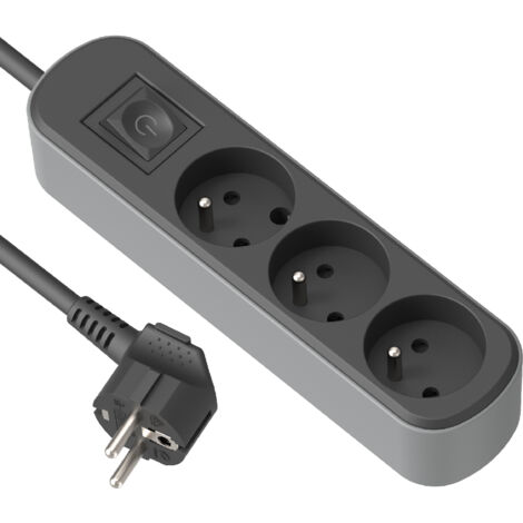 Bloc Multipreses 3P avec interrupteur, Cable 1,5, 3G1,5, Noir