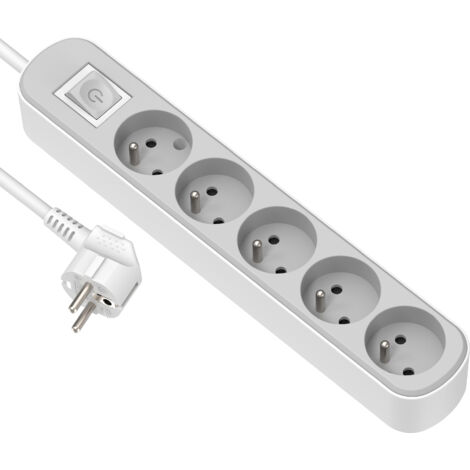 Bloc Multipreses 5P avec interrupteur, Cable 1,5 M, 3G1,5, Blanc