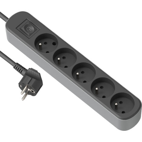 Bloc Multipreses 5P avec interrupteur, Cable 1,5 M, 3G1,5, Noir