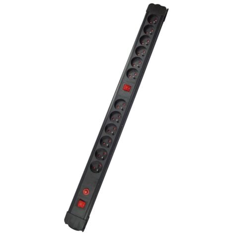 Bloc multiprise 12x16A - 2 interrupteurs - 3500W - longueur 1.5m - noir - Chacon