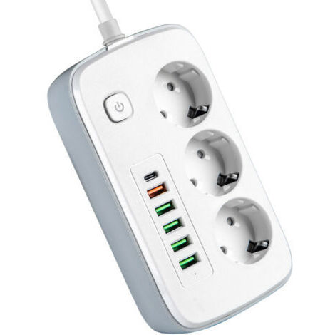 Bloc Multiprise 16A + 5Ports USB 2A + 3 Autocollants - Unique - Norme NF