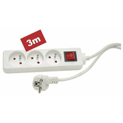 Bloc multiprise, 3 prises avec interrupteur - cable de 3 m