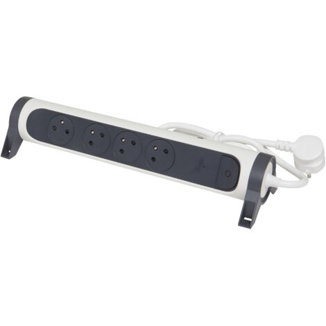 bloc multiprise - 4 x 2p+t - avec mini disjoncteur - 1.5 mètre - blanc / noir - legrand 049440