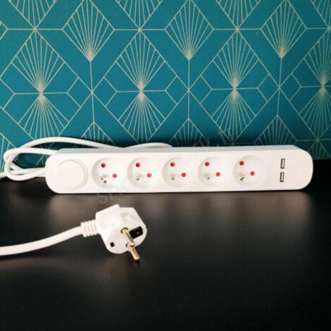 Bloc Multiprise 5 Prises avec USB et Interrupteur