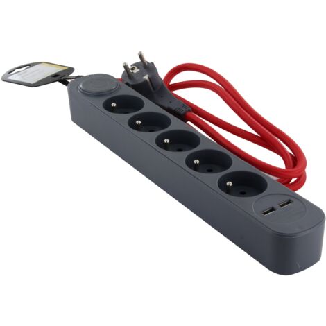 Bloc multiprise 5x16A + 2 USB + interrupteur - Chacon