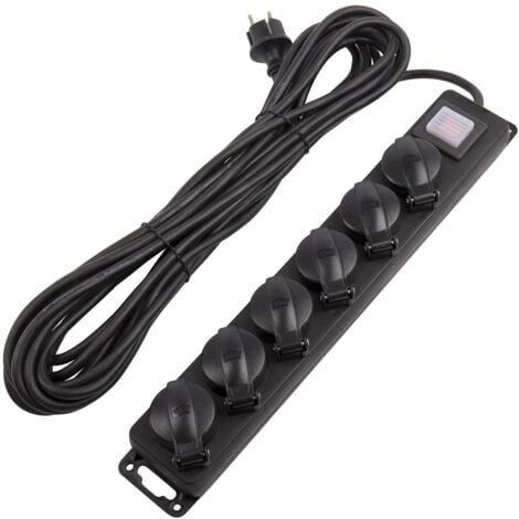 Bloc Multiprise 6 Prises Type F Schuko EU IP44 10m Noir