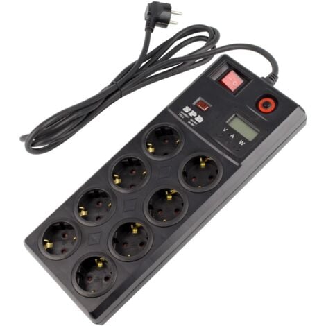 Bloc Multiprise 8 Prises Type F Schuko EU + Protection contre Surtensions 3m Noir