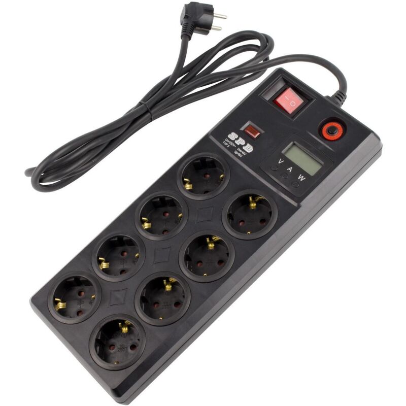 Bloc Multiprise 8 Prises Type f Schuko eu + Protection contre Surtensions 3m Noir