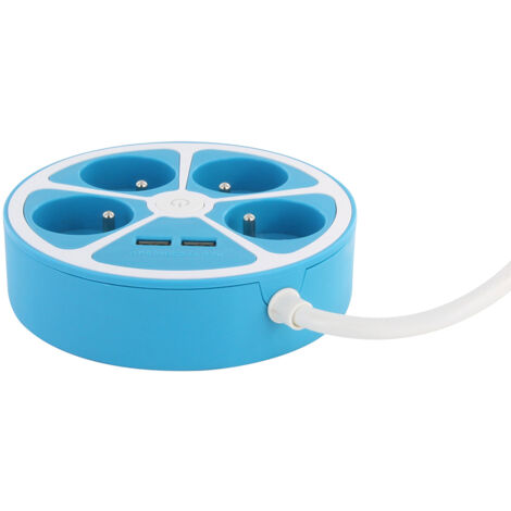 Bloc multiprise cercle 4x16A USB A+C Bleu - Chacon