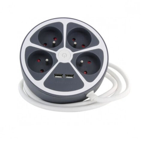Bloc multiprise cercle 4x16A USB A+C Gris - Chacon