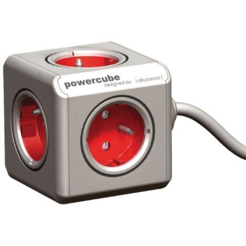 Rallonge d'alimentation Allocacoc PowerCube 1,5 m 5 prise(s) CA Intérieur Rouge, Blanc