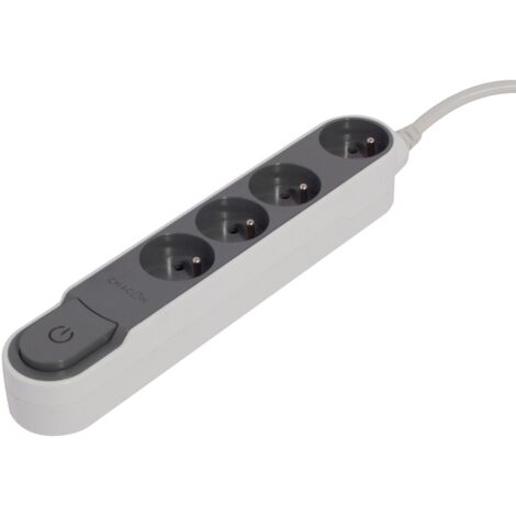 Bloc multiprise Design 4x16A 1,5m + interrupteur - Gris/Blanc - Chacon