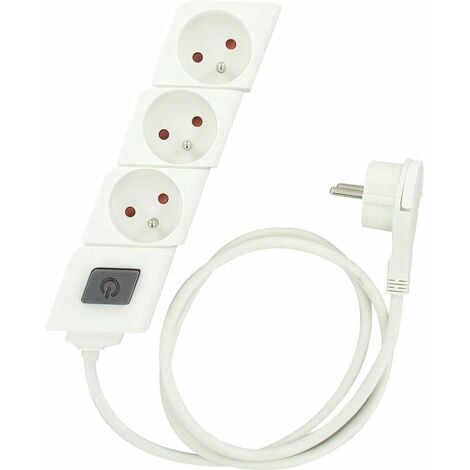 Chacon bloc multiprise design prise plate 3x avec interrupteur et câble  1,5m blanc