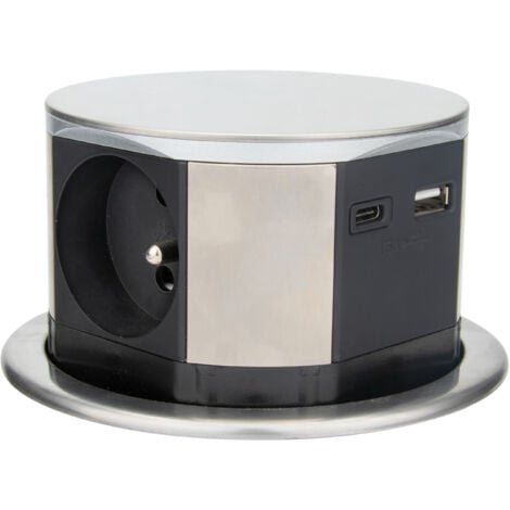 Bloc multiprise encastrable 3 prises 16A 2P+T et 2USB - Alu - Otio