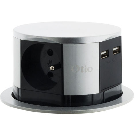 main image of "Bloc multiprise encastrable compact - 3 prises 16A 2P+T et 2x USB - Otio - Gris"