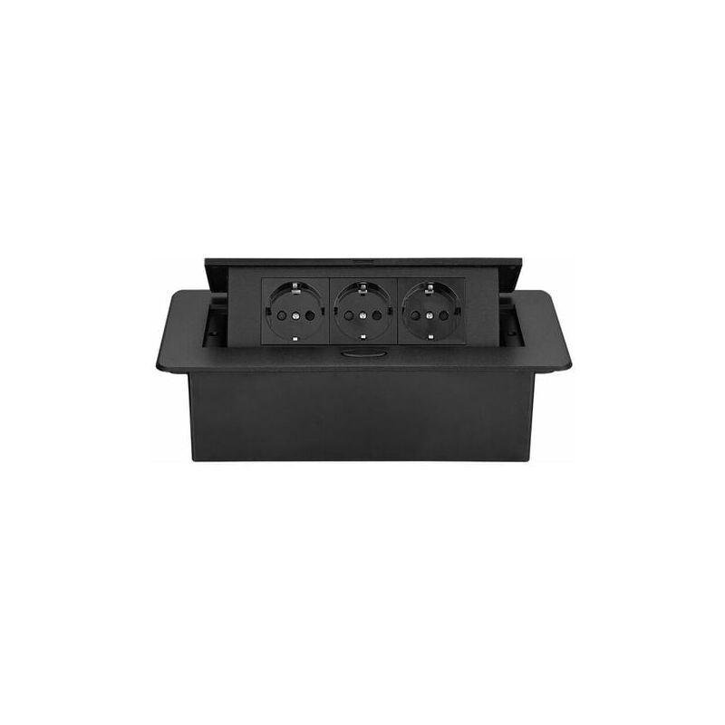 Bloc multiprise escamotable pour encastrer au bureau, bloc multiprise plan de travail (prise eu type f), 265x120mm, Peint en noir