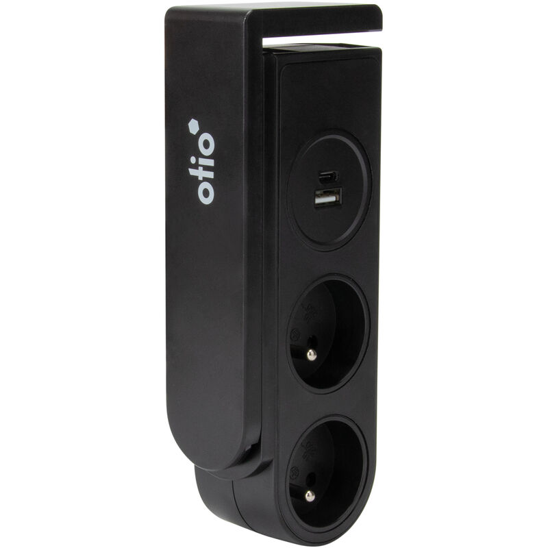 Bloc multiprise Gekko clipsable - 2 prises + 2 ports usb - Noir Otio