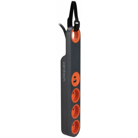 Bloc multiprise Klipo travaux et chantiers avec lampe LED - 3 prises 2P+T et USB Orange - Zenitech
