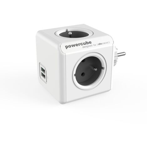 Bloc multiprise PowerCube original avec ports USB couleur gris - Allocacoc