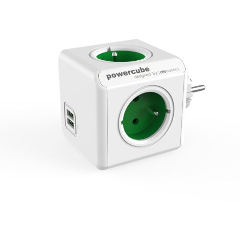 Bloc multiprise PowerCube original avec ports USB couleur vert - Allocacoc