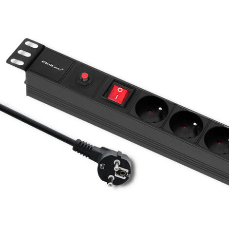 Bloc multiprise Qoltec avec protection contre les surcharges pour rack 19"  1U  16A  6xFRENCH  2m