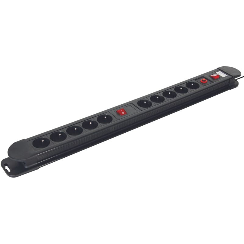Bloc multiprises avec double interrupteurs - 10 prises (2x 5 pc)- Avec protection contre les surcharges Bloc multiprises avec double interrupteurs - 10 prises (2x 5 pc)- Avec protection contre les surcharges