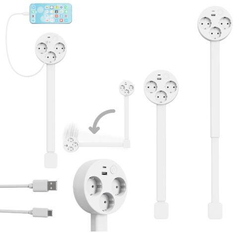 Bloc multiprises 3 prises 10A avec 2 Ports USB – Interrupteur ON/OFF – Câble 47 - 67 cm