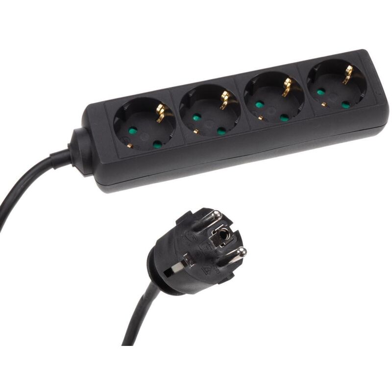 Bloc multiprises 4 prises avec gaine rétractile - 3G1.5 - câble de 1.5 m - noir - schuko