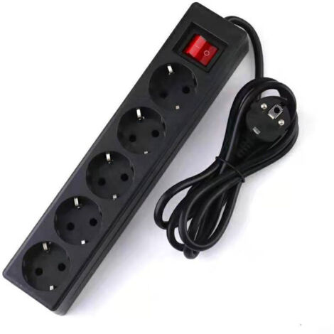 Bloc multiprises 5 Prises Interrupteur lumineux (câble 1,5m) - noir
