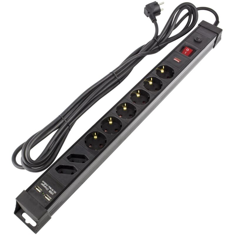 Bloc Multiprises 6 Prises 5m Protecteur de Surtensions 2USB